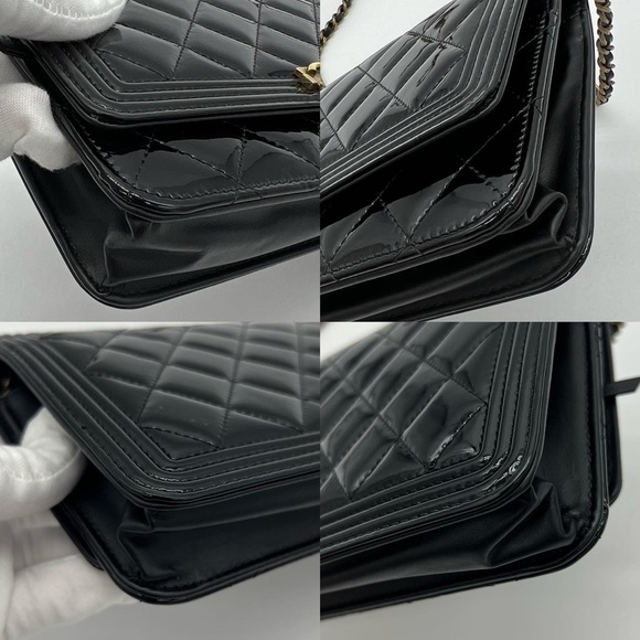 ❌SOLD❌Authentic Chanel Classic Black patent leather Leboy Wallet on Chain in RHW - Picture 14 of 17